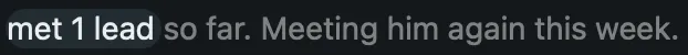 Chat: met 1 lead so far, meeting him again this week